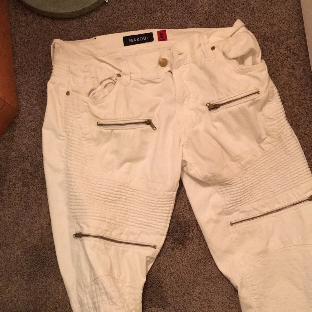 All white biker Jeans